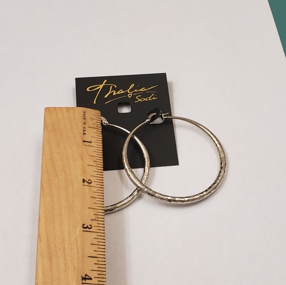 Thalia Sodi, NWT, silver tone textured large pierced hoop earrings - Picture 8 of 9